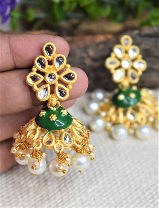 MEENAKARI UMBRELLA JHUMKA EARRING - GREEN