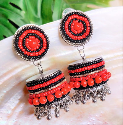 Pearl Beads Oxidised Jhumka Earring