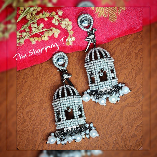 PEARL EMBELLISHED BIRD CAGE JHUMKA