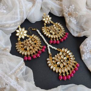 ''DIYA'' PEARL DROP MANGTIKA EARRINGS SET -