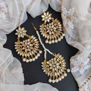 PEARL DROP MANGTIKA EARRINGS SET -
