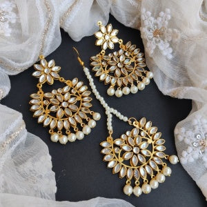 PEARL DROP MANGTIKA EARRINGS SET -