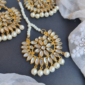 PEARL DROP MANGTIKA EARRINGS SET -