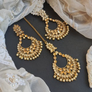 KANJI'' GOLDEN LCT EARRINGS MANGTIKA SET - PEACH