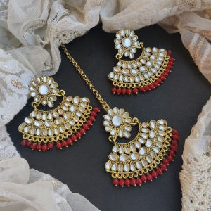 ''ANUBHA'' EARRINGS MANGTIKA SET - RED