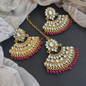 ''ANUBHA'' EARRINGS MANGTIKA SET - PINK