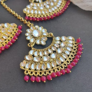 ''ANUBHA'' EARRINGS MANGTIKA SET - PINK