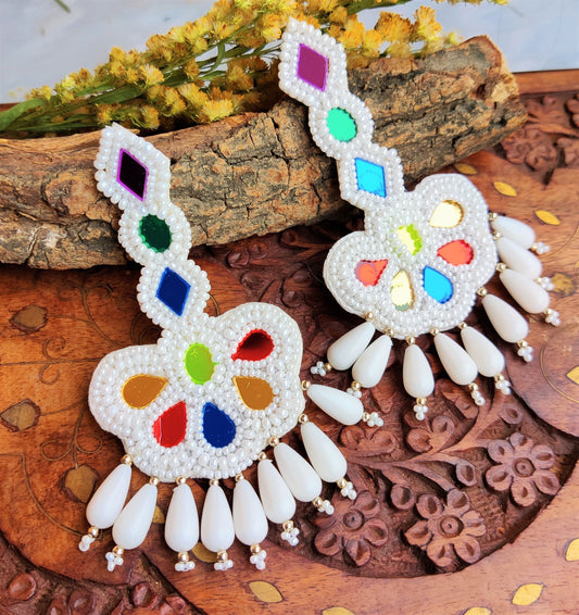 WHITE MULTI COLOUR AFGHANI GLASS EARRINGS