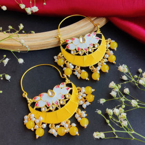 Chandan Meenakari Chandbali Earrings - Yellow
