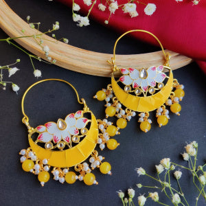 Chandan Meenakari Chandbali Earrings - Yellow