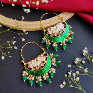 Chandan Meenakari Chandbali Earrings - Green