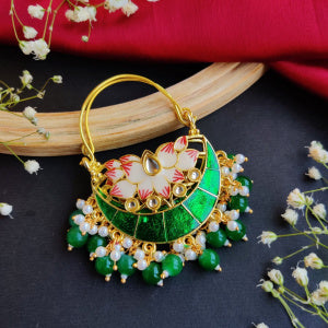Chandan Meenakari Chandbali Earrings - Green