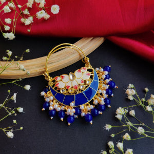 Chandan Meenakari Chandbali Earrings - Blue