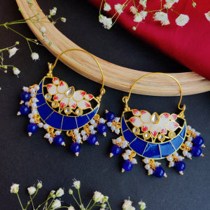 Chandan Meenakari Chandbali Earrings - Blue
