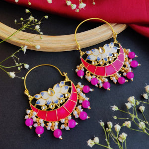 Chandan Meenakari Chandbali Earrings - Pink
