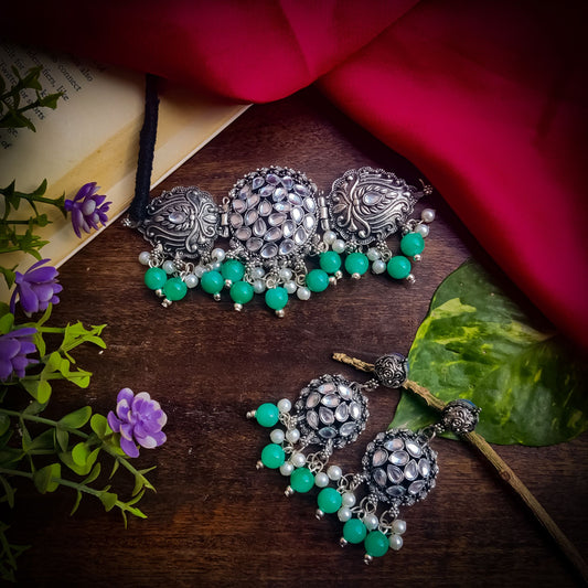 Alisha Silver Necklace Set - Green