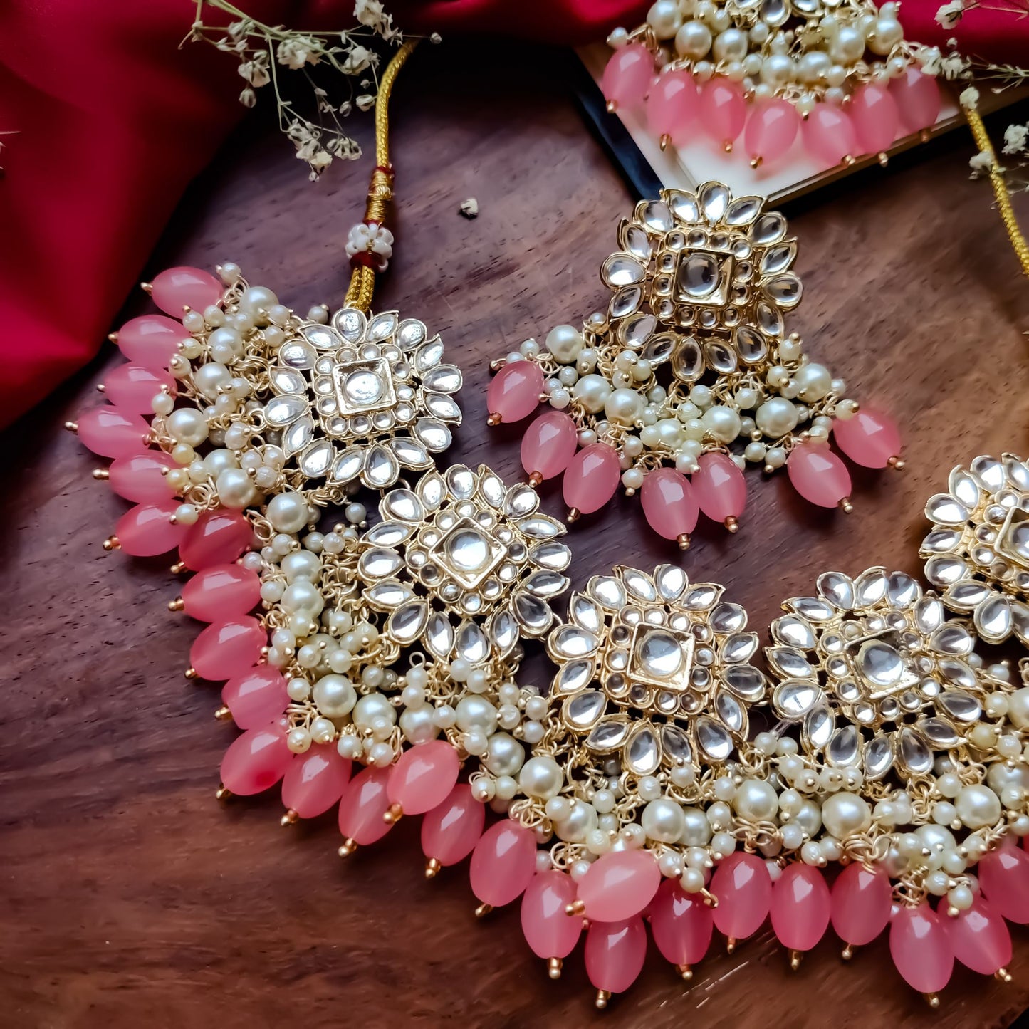 Arshi Kundan Pearl Necklace Set - Blush Pink