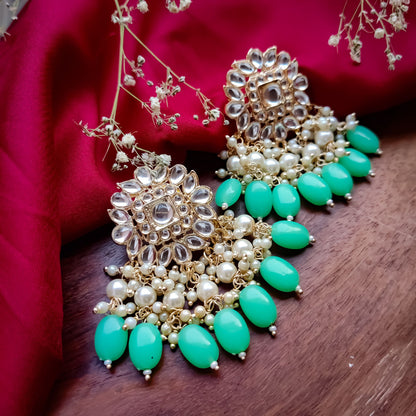 Arshi Kundan Pearl Necklace Set - Mint Green