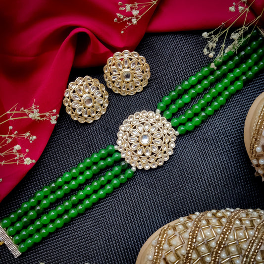 VAANI KUNDAN PEARL NECKLACE GREEN