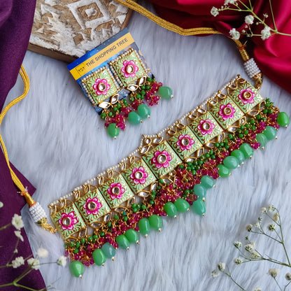 MEENAKARI KUNDAN PEARL NECKLACE SET