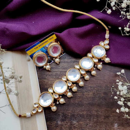 NIhar Golden Kundan Necklace Set