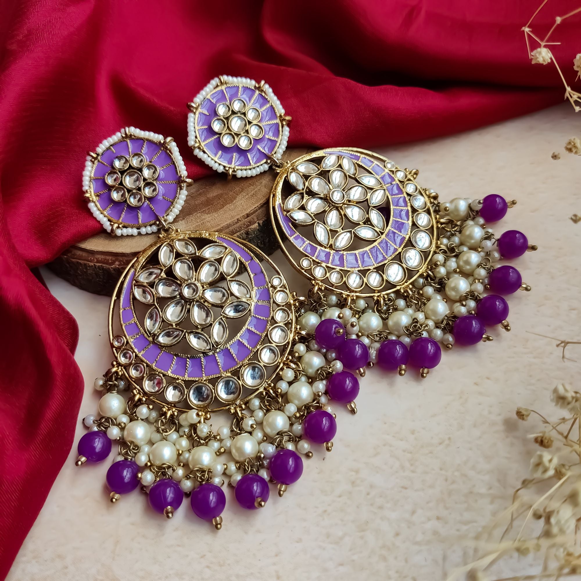 Siya Chandbali Earrings Purple The Shopping Tree