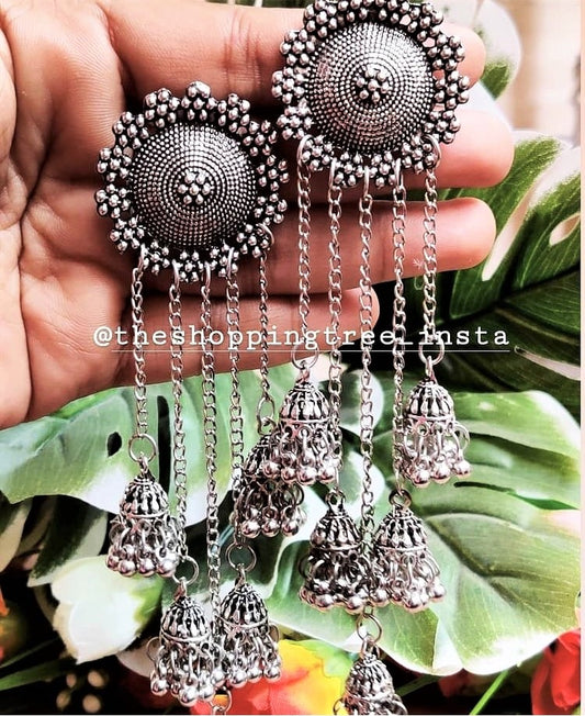 Silver Oxidised Multi Jhumka Earrings