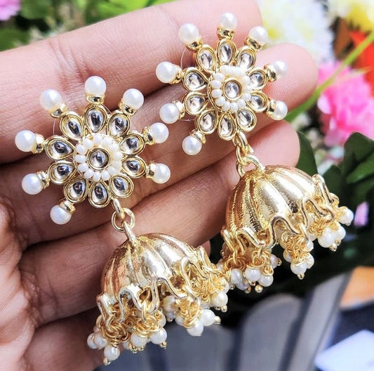 Sun Pearl Golden Jhumka Earring