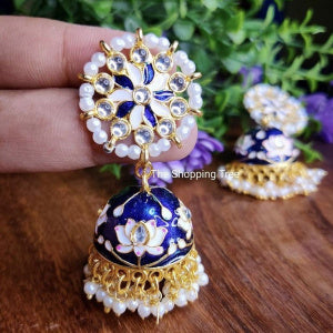 MEENAKARI JHUMKA EARRINGS - BLUE