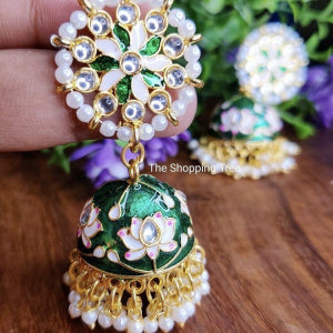 MEENAKARI JHUMKA EARRINGS - GREEN