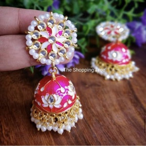 MEENAKARI JHUMKA EARRINGS - PINK