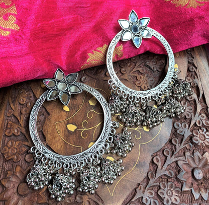 Mirror Hoop Silver Multi Jhumka Earring