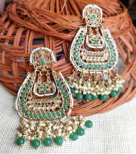 MEENAKARI LONG BOTTLE GREEN PEARL DROP EARRING