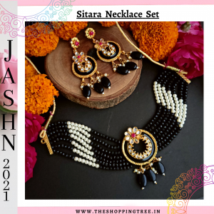 Sitara String Pearl Choker Necklace Set - Black