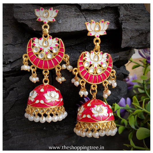 Sneh Lotus Jhumka Earring - Pink