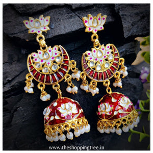 Sneh Lotus Jhumka Earring - Maroon