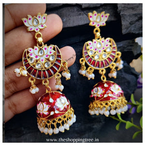 Sneh Lotus Jhumka Earring - Maroon