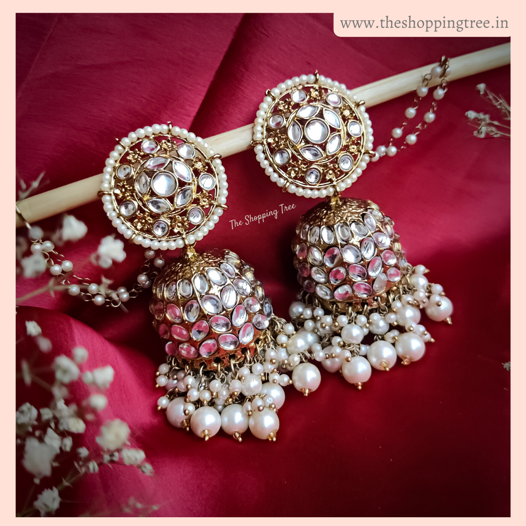 Barkat Kundan Jhumka Earrings - Golden