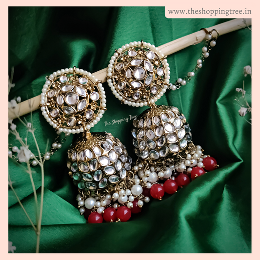 Barkat Jhumka Earrings with Sahara - Red