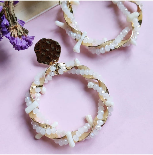 ENTANGLED PEARL EMBELLISHED HOOP STATEMENT EARRINGS