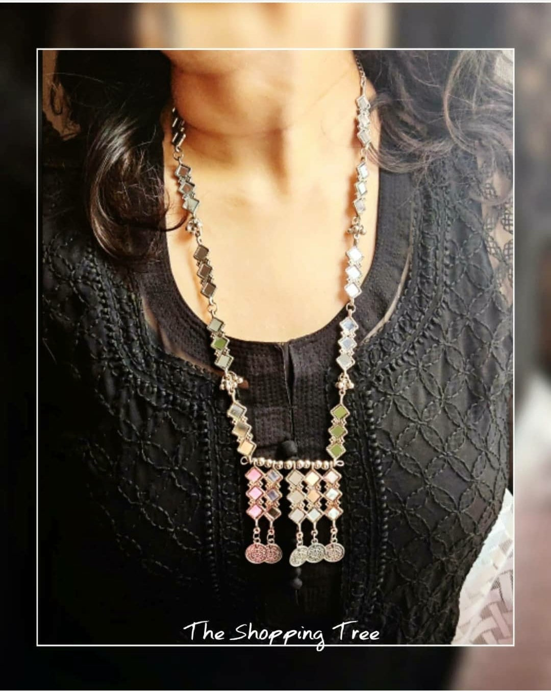 SHRISHA LONG MIRROR NECKLACE WITH EARRINGS