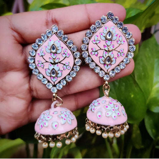 LEAF MEENAKRI JHUMKI-PEACH
