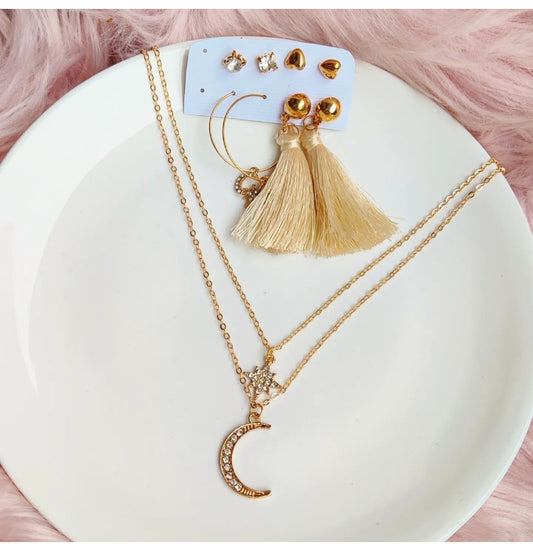Star & Moon Combo Set (Earring -4 & Necklaces - 2)