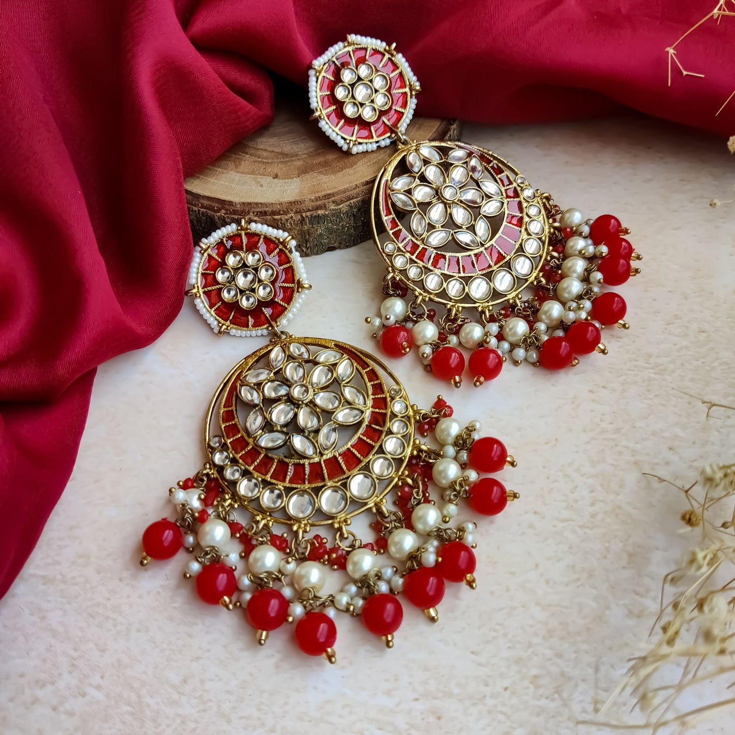 Siya Chandbali Earrings  - Red