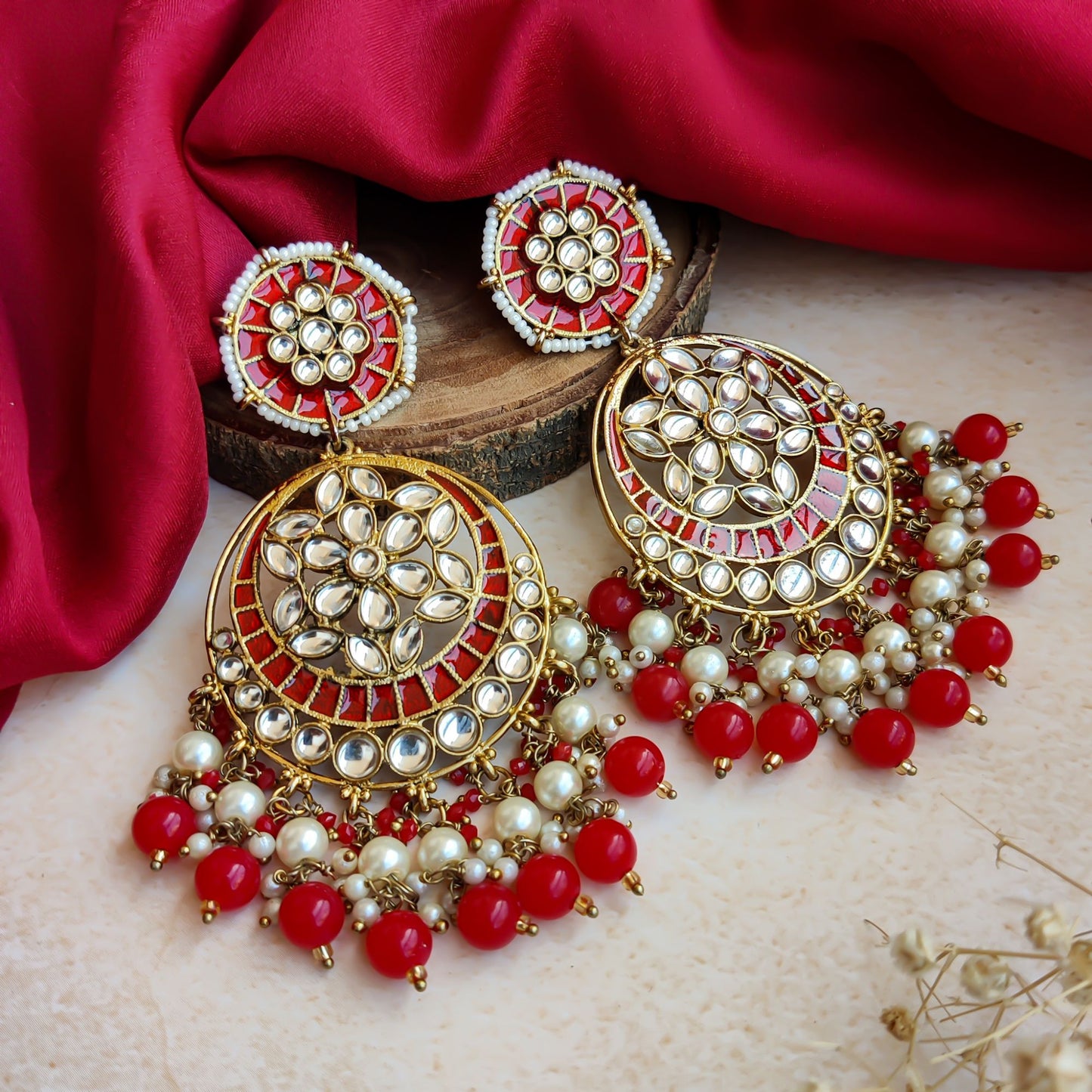 Siya Chandbali Earrings  - Red