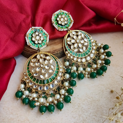 Siya Meenakari Chandbali Earrings  - Green