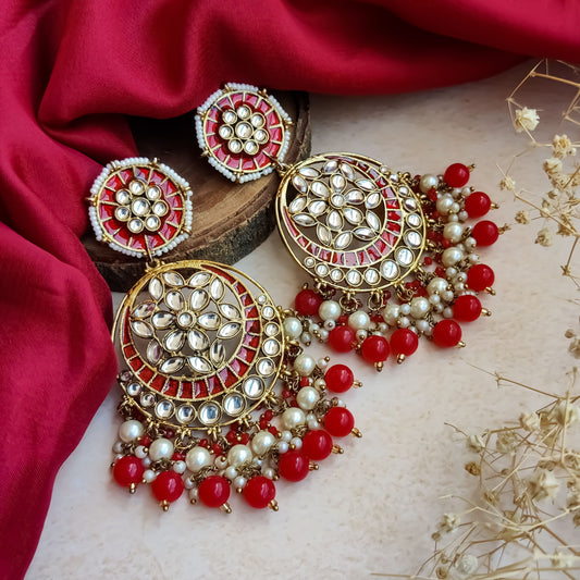 Siya Meenakari Chandbali Earrings  - Red
