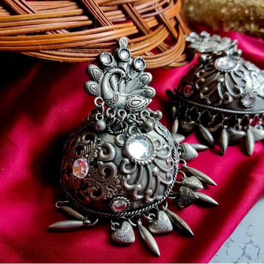 Lovey Oversized Oxidised Jhumka Earrings